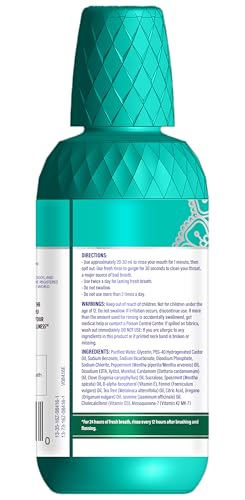 ADA-Accepted Alcohol-Free Oral Rinse with Wild Mint, Essential Oils, Vitamins - 16 Oz